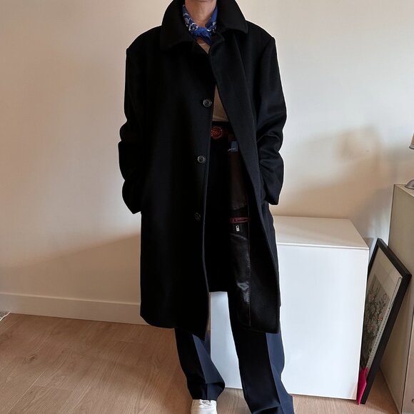 Power Boyfriend Men's Wear Wool & Cashmere Pea Coat Trench -  Black - Picture 12 of 14